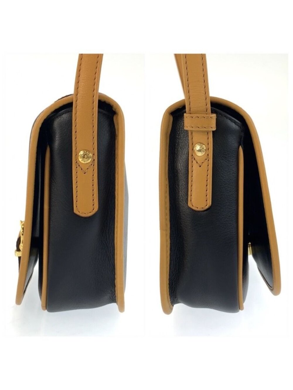 Celine Vintage Black Brown Gold Leather Shoulder Bag Pochette - Picture 8 of 9